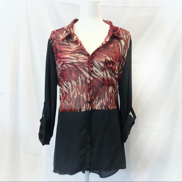 Status by Chenault Hi-Low Tunic w Sheer Bodice - Picture 1 of 4